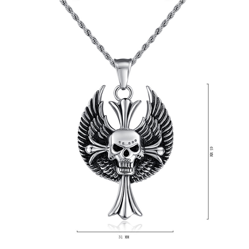 Mprainbow Mens Necklaces Stainless Steel Gothic Wing Skull Cross Pendant Necklace for Men  Hiphop Vintage Biker Choker Jewelry