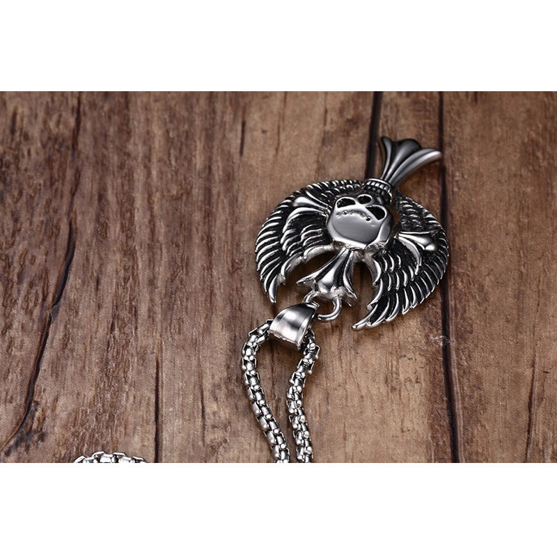 Mprainbow Mens Necklaces Stainless Steel Gothic Wing Skull Cross Pendant Necklace for Men  Hiphop Vintage Biker Choker Jewelry