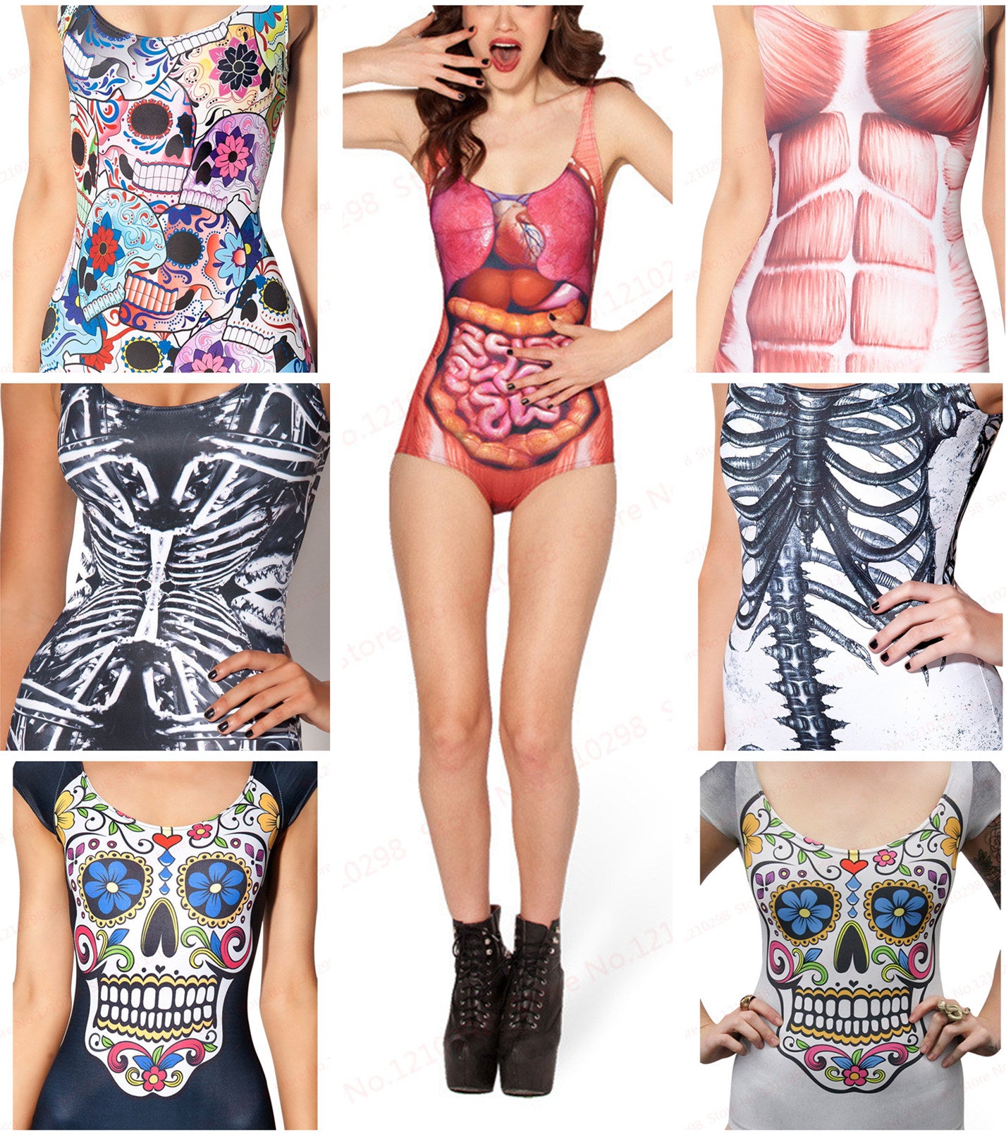 Muscle Women Swimwear DAY OF THE DEAD Swimsuit One Piece Sexy