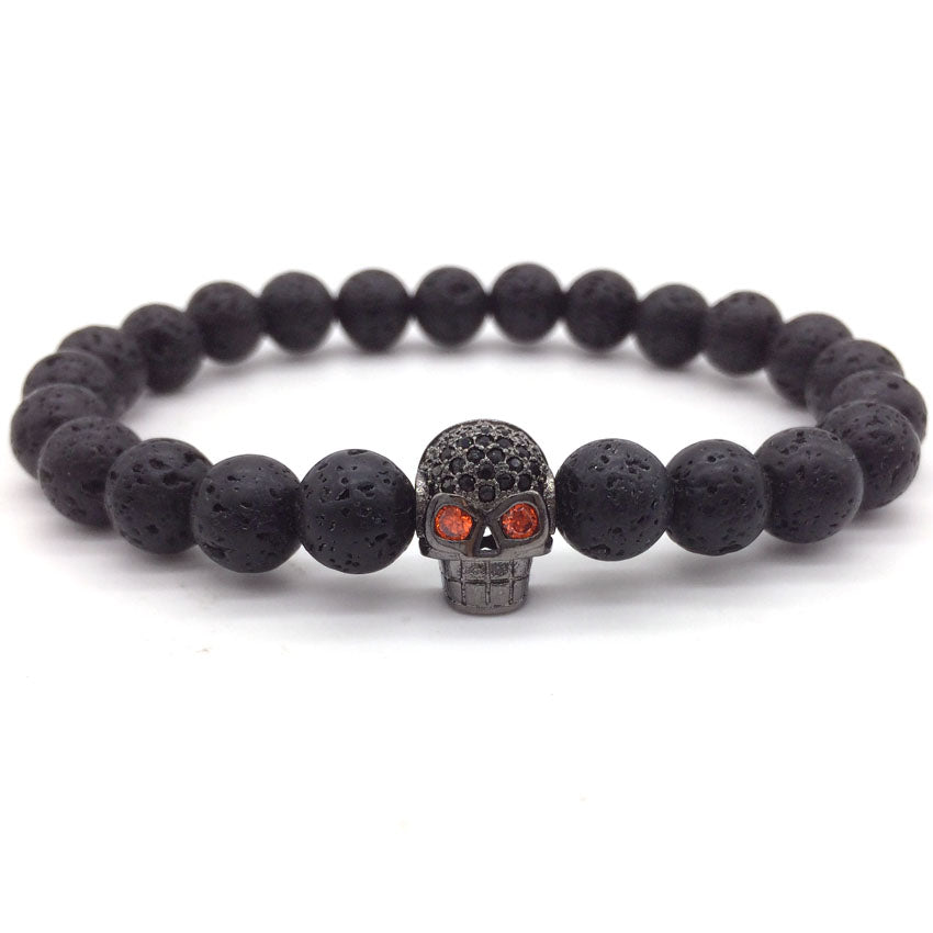 Hot Fashion Trendy Skeleton Charm Bracelet For Men Women CZ Skull Head Men Bracelet Lava Stone Jewelry Gift