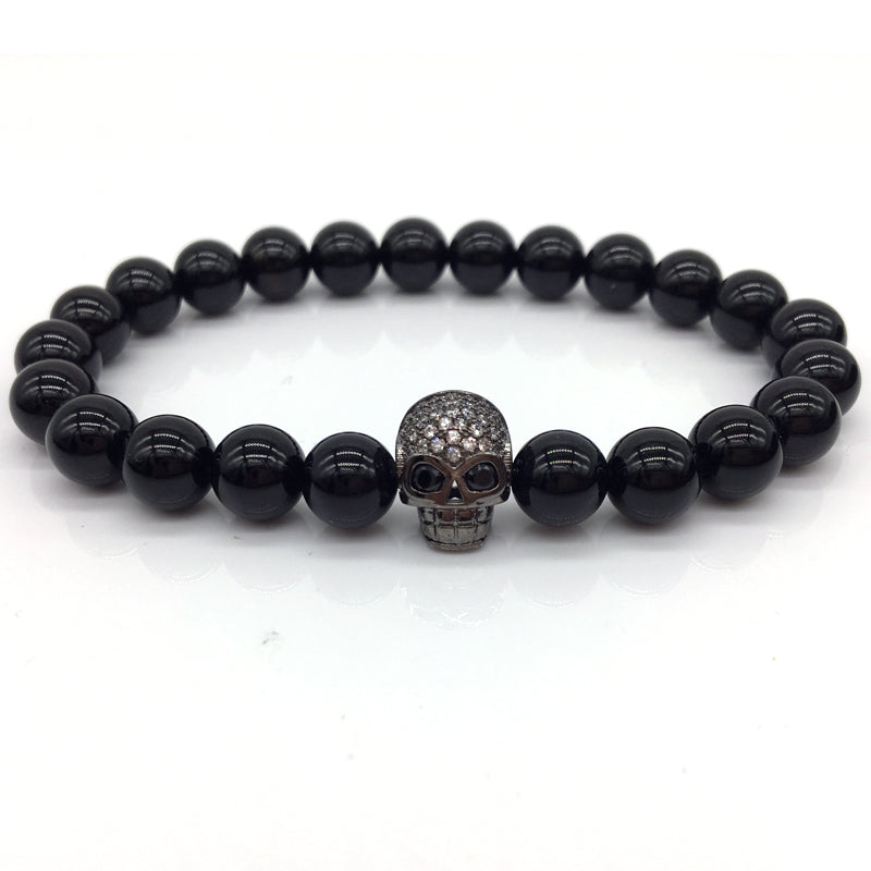 Hot Fashion Trendy Skeleton Charm Bracelet For Men Women CZ Skull Head Men Bracelet Lava Stone Jewelry Gift