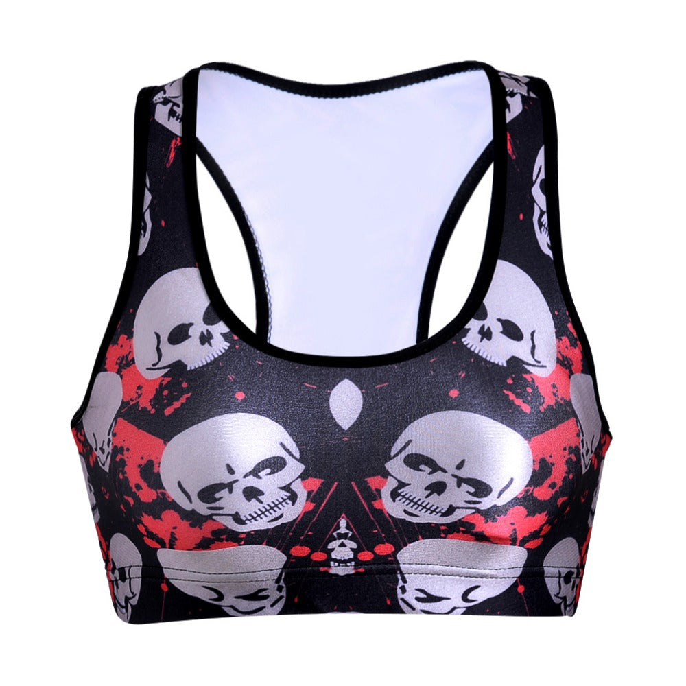 Summer Sexy Girl Women Hallowmas blood skull 3D Prints Padded Push Up Vest Top Chest Polyester Workout Bras