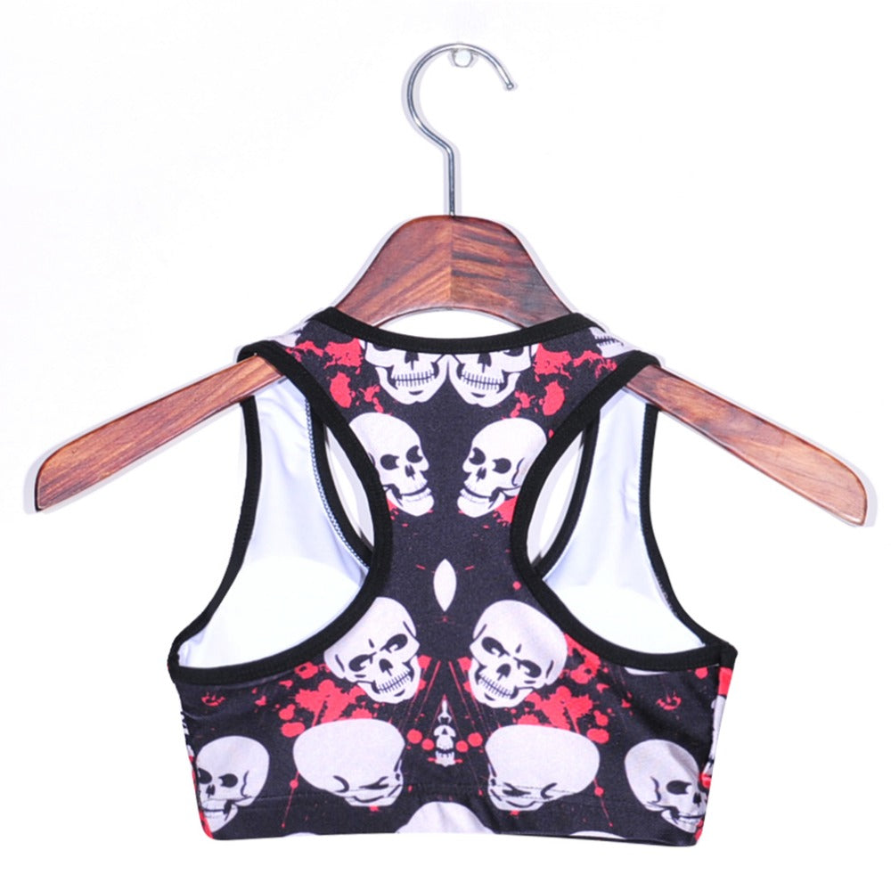 Summer Sexy Girl Women Hallowmas blood skull 3D Prints Padded Push Up Vest Top Chest Polyester Workout Bras