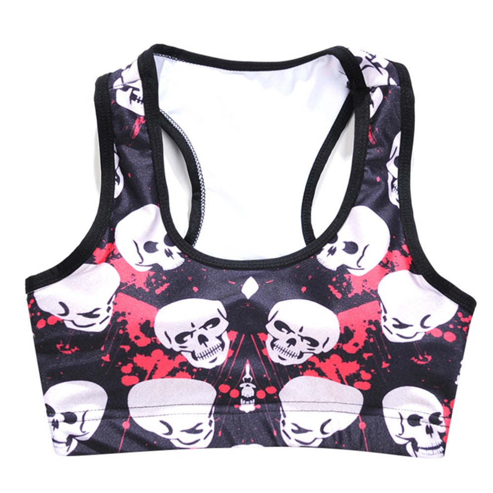 Summer Sexy Girl Women Hallowmas blood skull 3D Prints Padded Push Up Vest Top Chest Polyester Workout Bras