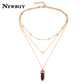 Fashion Natural Stone Choker Necklace Hot Sale Trendy Heart Double Layers Gold-Color Chain Women Pendant Necklace