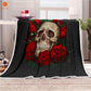 Super Soft Cozy Velvet Plush Throw Blanket Floral Skull