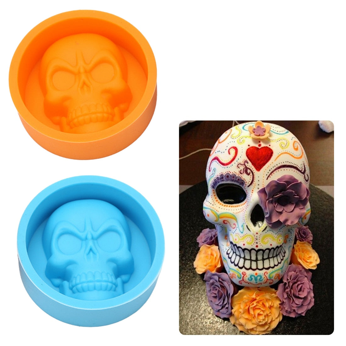 New Arrival 3D Skull Head Silicone Mold Home Party Fondant Cake