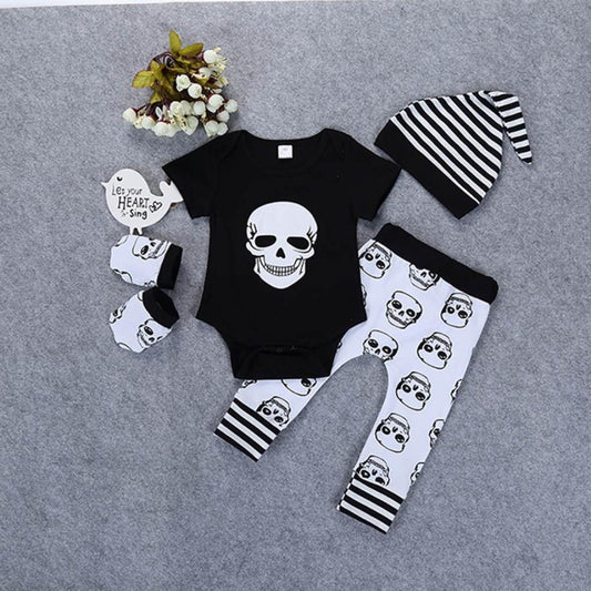 New Arrival 4Pcs Infant Halloween Baby Clothes Bone Print Romper+Pants+Hat+Gloves Set Clothes Children's Clothing Costume Sets