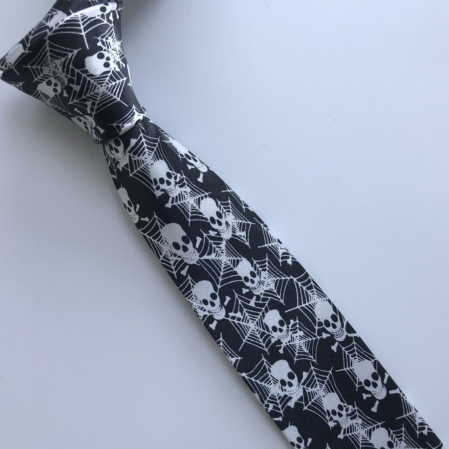 New Arrival 5cm Fashion Narrow Ties Stylish Men Printed Party Necktie Skulls with Spider Net