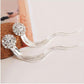 New Arrival Luxury Bridal Rhinestone Round Shape Tassel Clip on Earrings Non Piercing for Women Big Statement Pierced Earrings