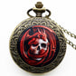Retro Bronze Skull With Red Dragon Desgin Pocket Watch With Chain Necklace