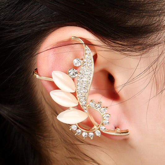 New Bijoux Cat's Eye Zircon Crystal Leaves Clip Earrings Party Ear Cuff Brincos Fashion Earrings for Women Jewelry Accessories