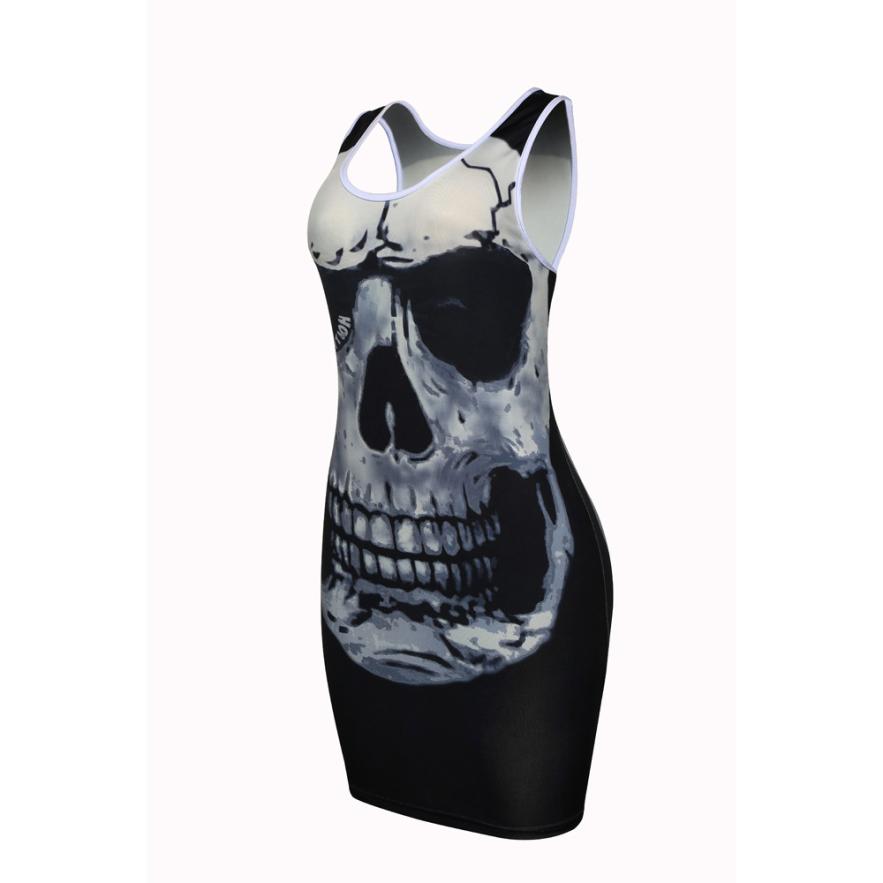 Skull Printed Summer Vintage Vest Mini Package Hip Dress Femme
