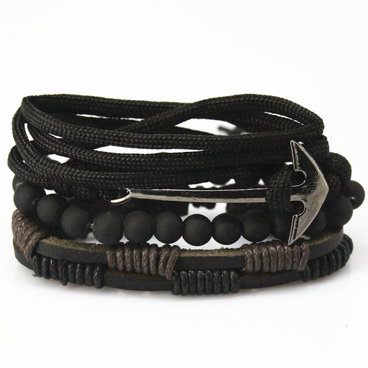 New Fashion Bead Leather Bracelets & bangles for Women 3/4 pcs 1 Set Multilayer Wristband Bracelet Men Pulseiras