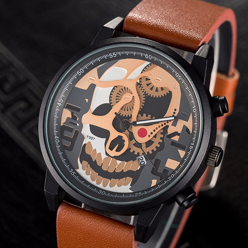New Fashion Quartz Watches Men Skull Design Casual Wrist watch Top Luxury Brand Men Watches Punk Male Clock Relogio Masculino