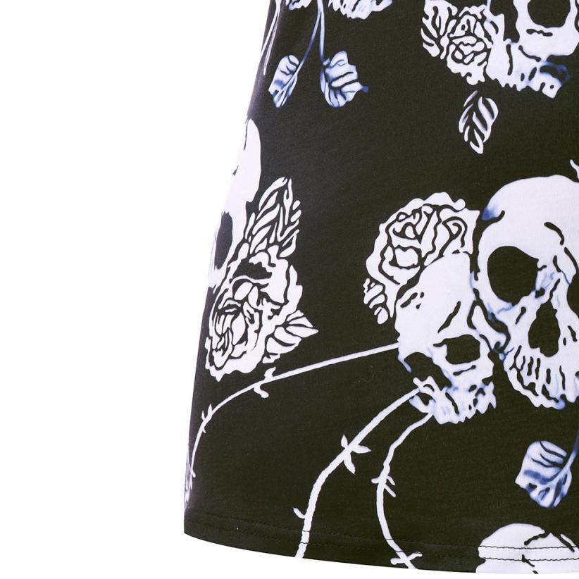 New Fashion Women Plus Size Skull Print Hole Hollow Out Sleeveless Black Creative design  Blouse Pullover Tops Shirt