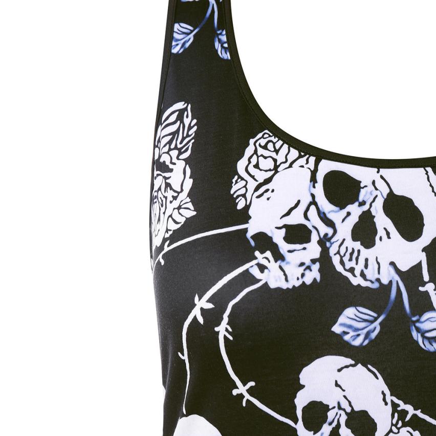 New Fashion Women Plus Size Skull Print Hole Hollow Out Sleeveless Black Creative design  Blouse Pullover Tops Shirt