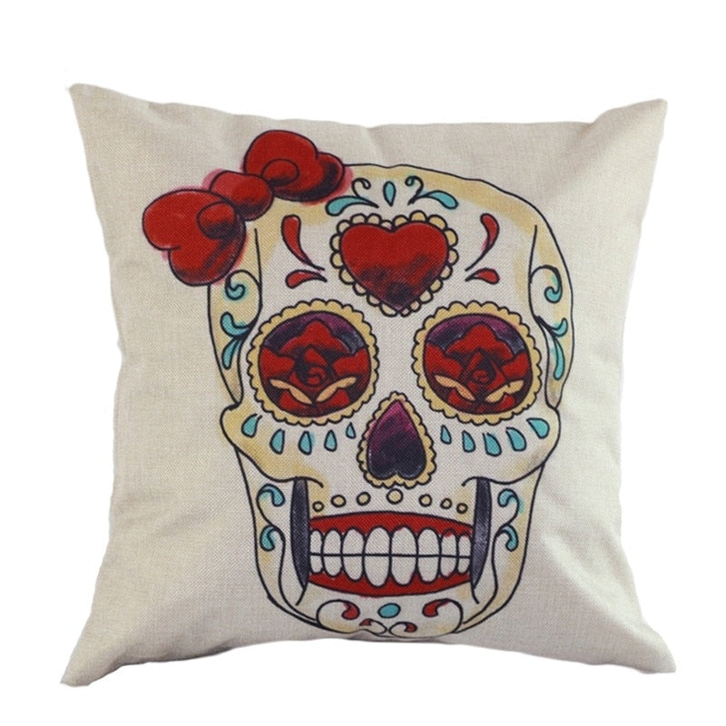 Sugar Skull Mask Pillowcase Cotton Linen Cushion Cover