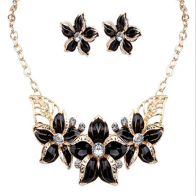 New Jewelry Sets Necklace Earrings Crystal Enamel Flower African Maxi Statement Jewelry Wedding Bridal Pendant Dress Accessories