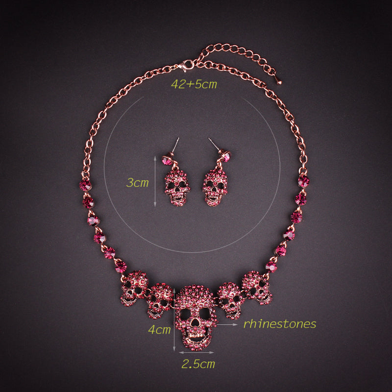New Rhinestones Skeleton Necklace Earrings Bracelets Sets Vintage Skull Jewelry Sets Retro Party Costume Jewellery Set for Women