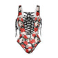 New Sexy Bandage One Piece Swimsuit Sets Deep V Swimwear 3D Skull