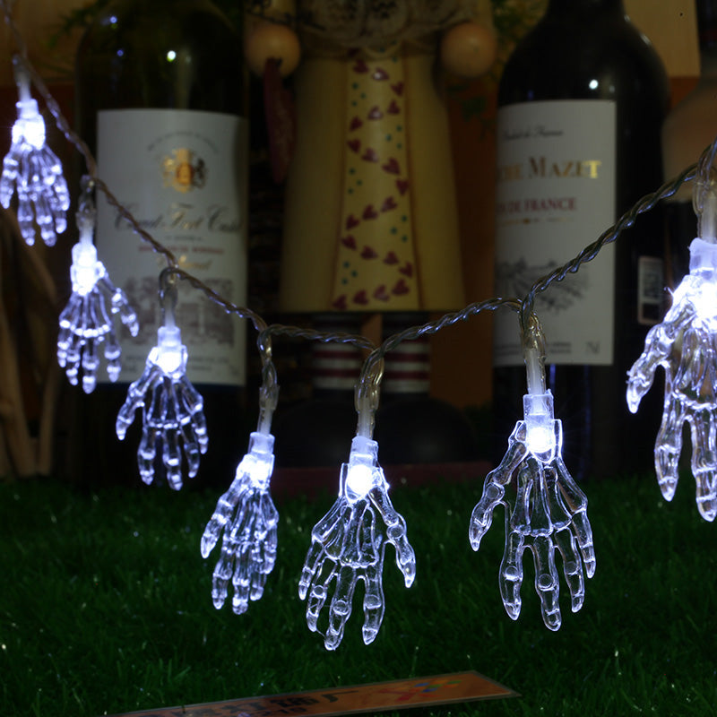 New String Light Outdoor Bulb Curtain Halloween Skeleton Hands Party 10 Light Skull LED Fairy Lighting