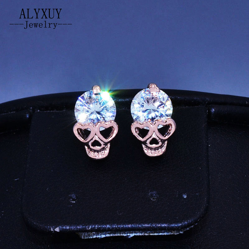 New fashion jewelry rose gold color CZ zircon skull skeleton stud gift for women girl E2845