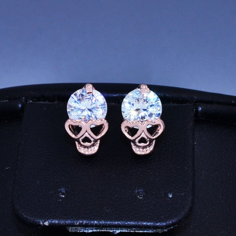 New fashion jewelry rose gold color CZ zircon skull skeleton stud gift for women girl E2845
