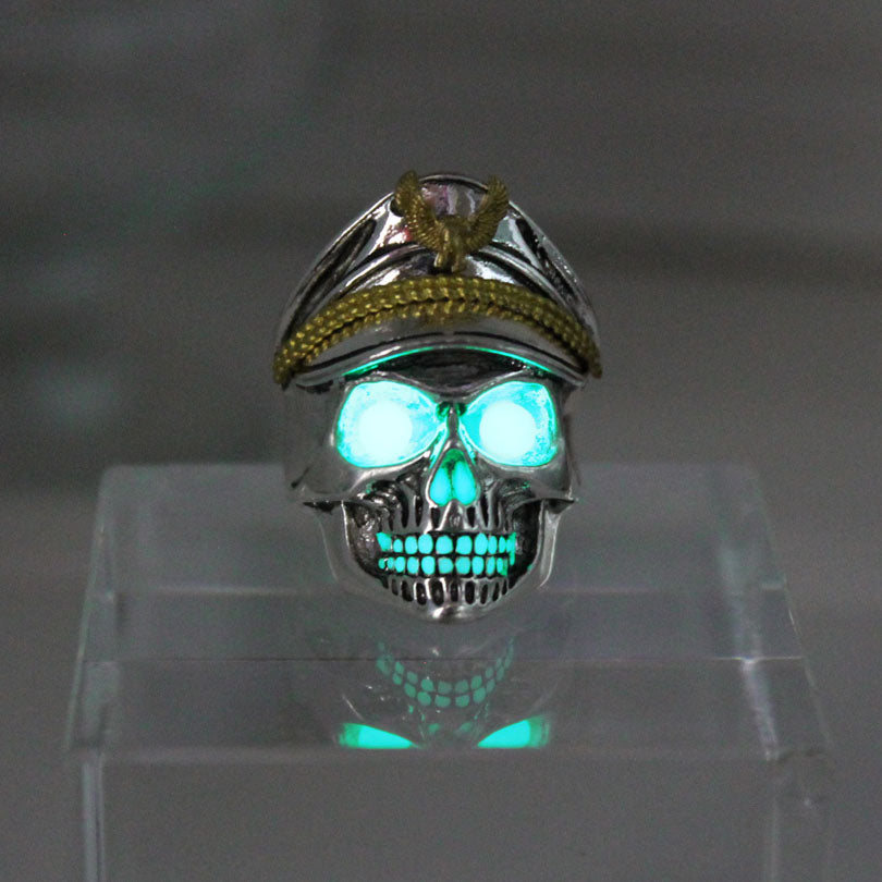 New glow ring Officer skull Ring men women Glowing Ring Luminous World War II Germany rings punk gift Glow In The Dark Jewelry
