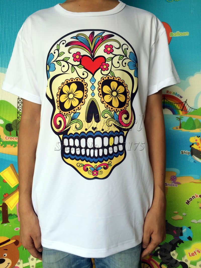 Fashion short sleeve gold tooth floral sugar skull t-shirt Harajuku funny tee shirts Hipster O-neck cool tops
