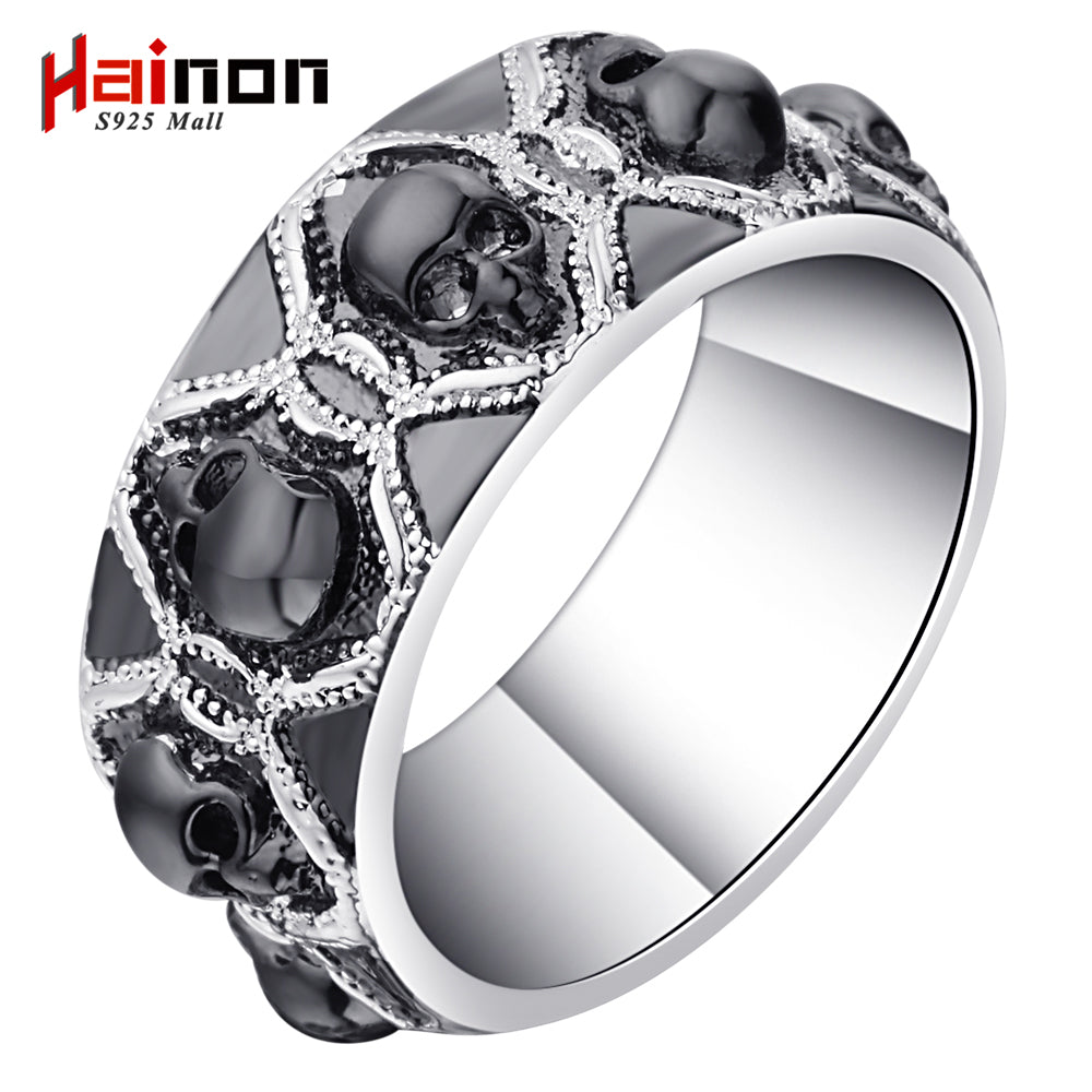 Newest Design men's black Skull Ring Rhodium Plated Women's party finger Ring Punk Jewelry Size 5-12