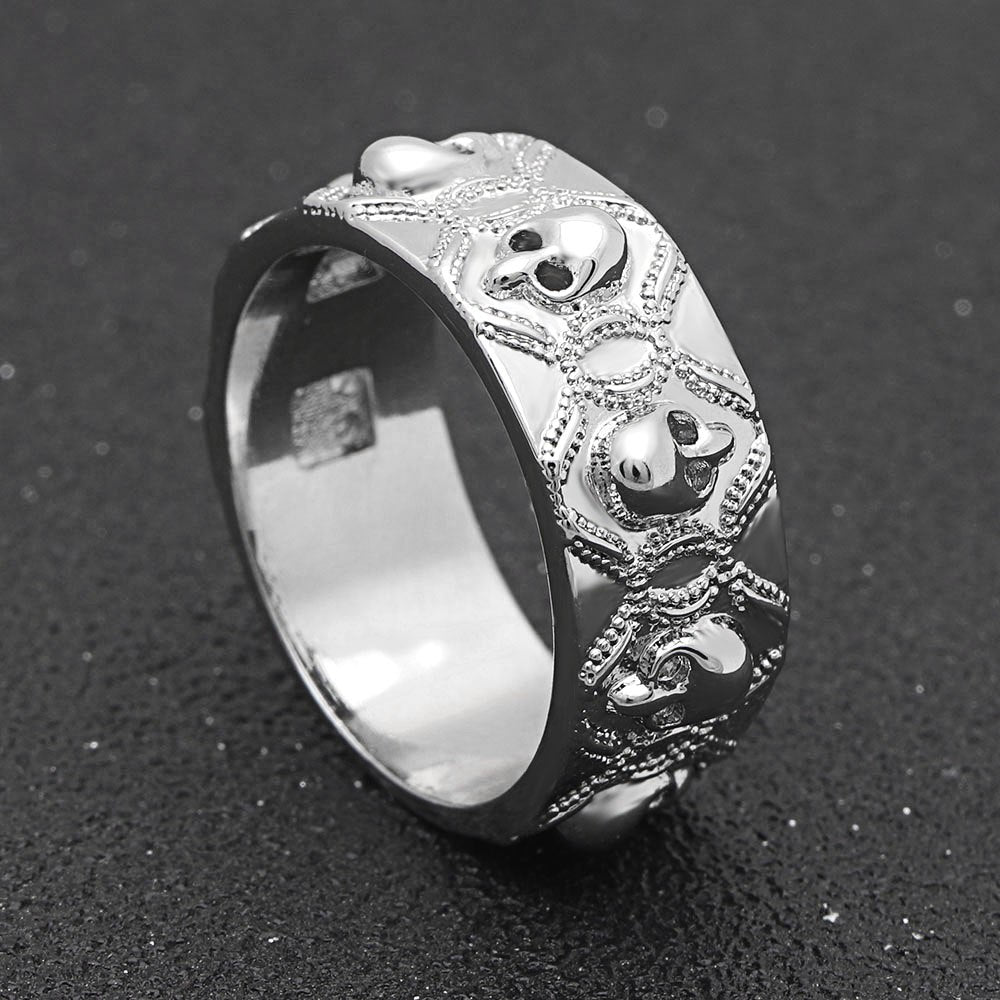 Newest Design men's black Skull Ring Rhodium Plated Women's party finger Ring Punk Jewelry Size 5-12