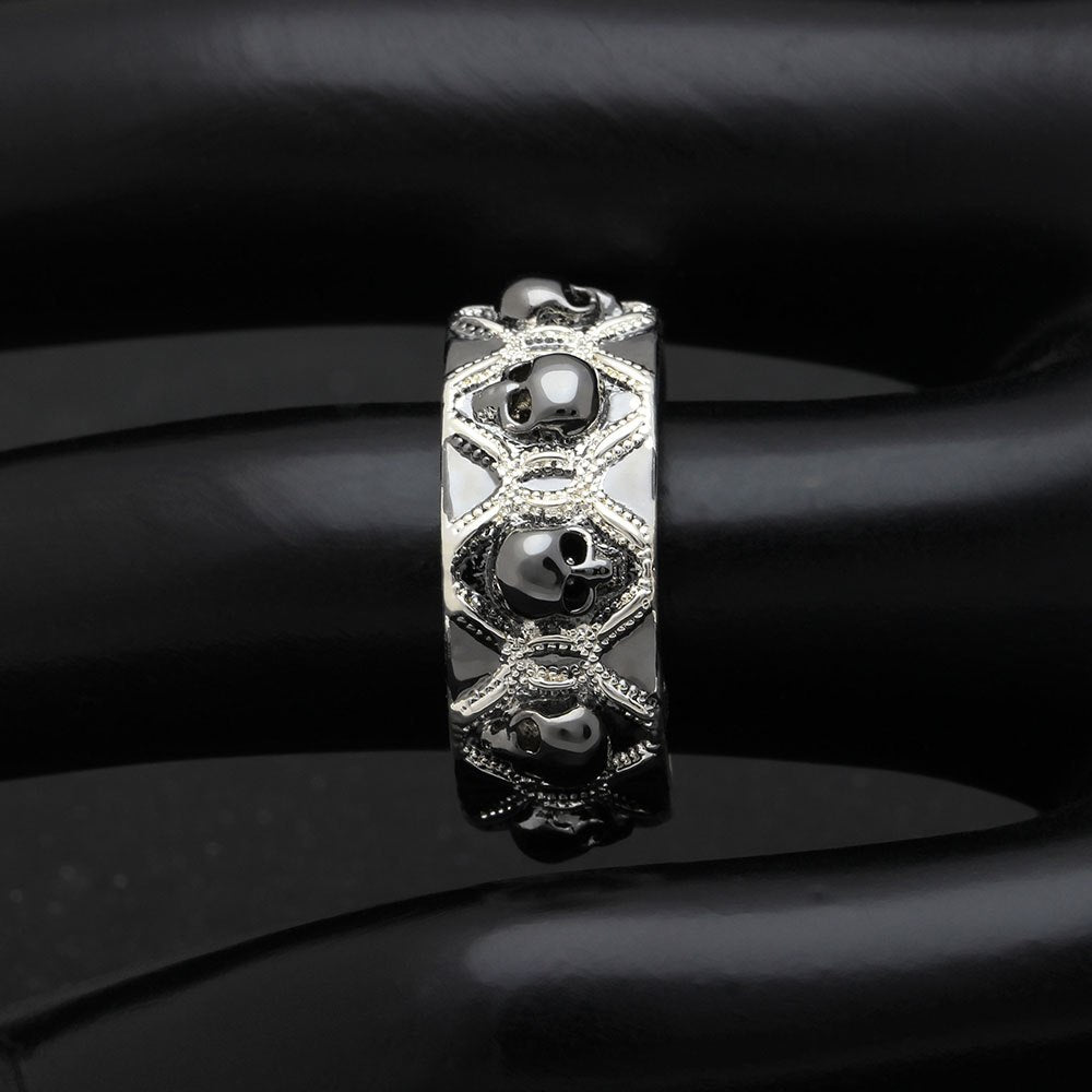 Newest Design men's black Skull Ring Rhodium Plated Women's party finger Ring Punk Jewelry Size 5-12