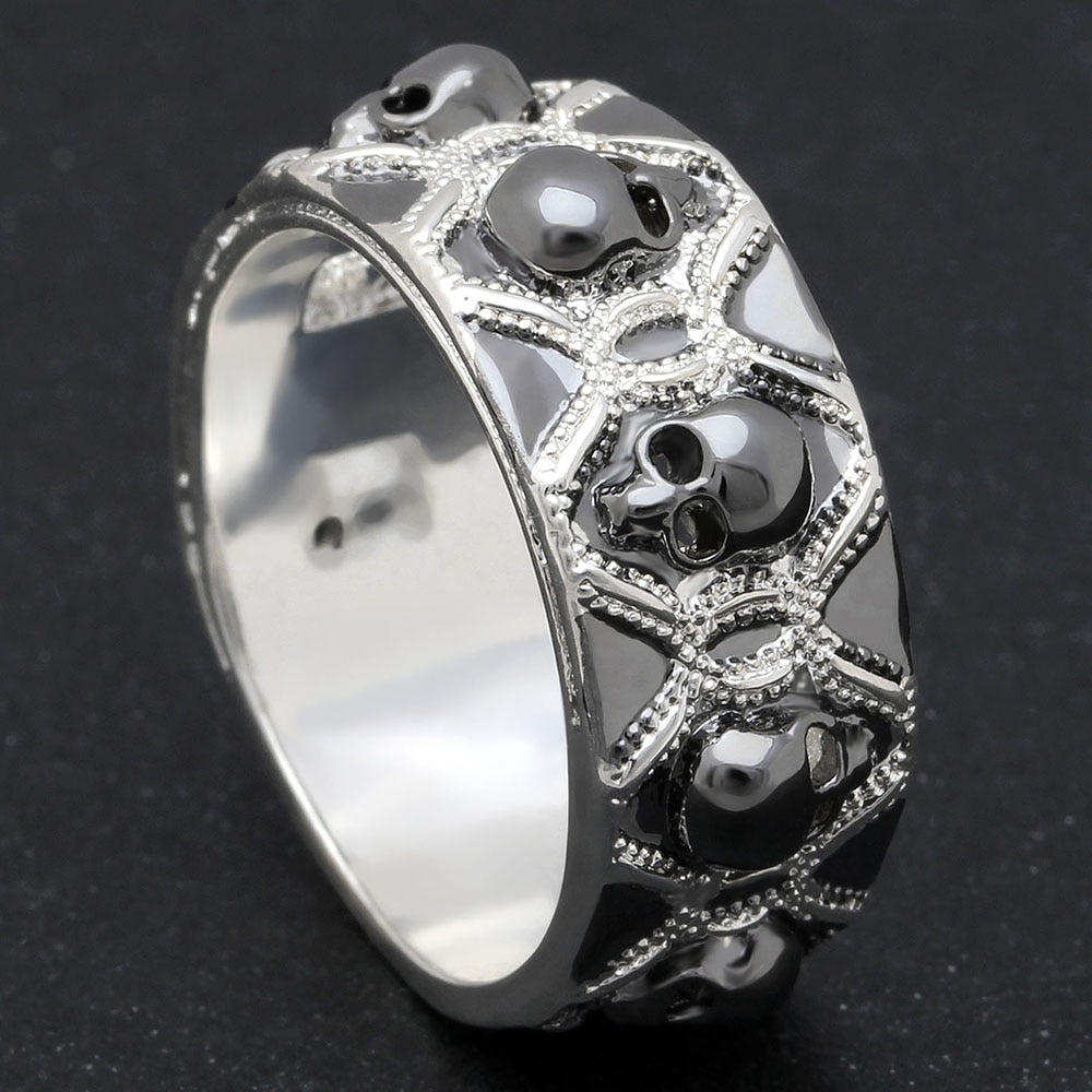 Newest Design men's black Skull Ring Rhodium Plated Women's party finger Ring Punk Jewelry Size 5-12