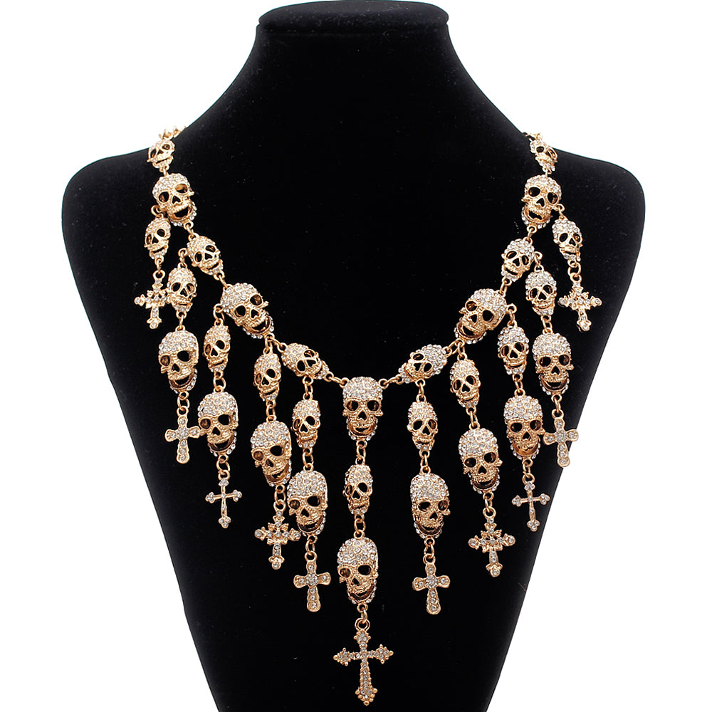 Newest Gorgeous Fashion  Necklace Skeleton skull Cross Jewelry crystal Department Statement Women Choker Necklaces Pendants