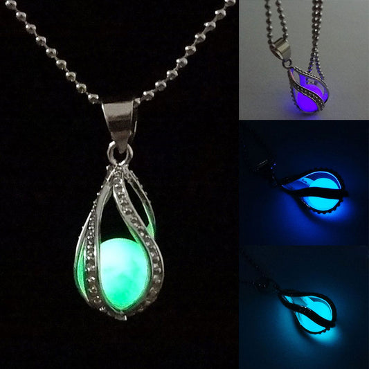 Newly Fashion Teardrop Necklace Glow in the Dark Pendant the Little Mermaid Romantic 4 Colors KQS