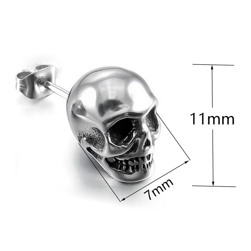 Punk Skull Earrings for Men Boys Cool Silver Jewelry Hip-hop Stud Earrings Vintage Rock Skeleton Earrings