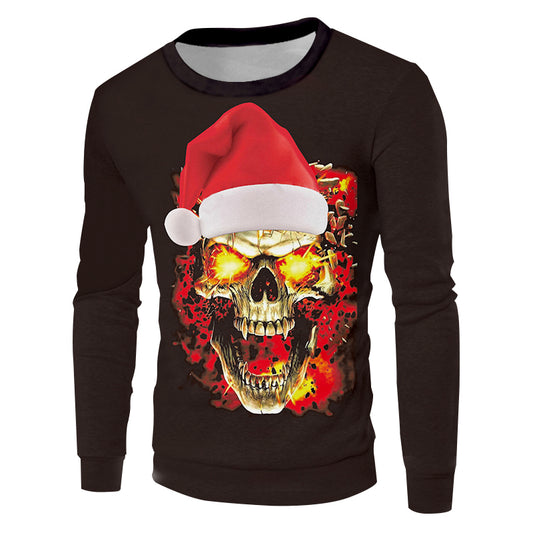 3D Printed Christmas Hat And Flame Skull New Pullover