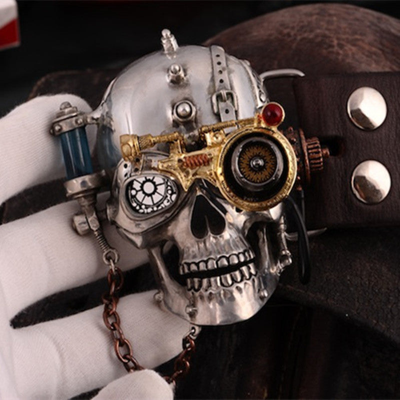 Steam Punk Style Buckle Tin Alloy Belt Buckle Gothic Skull Cowhide Genuine Leather Belt Designer Belts Men High Quality