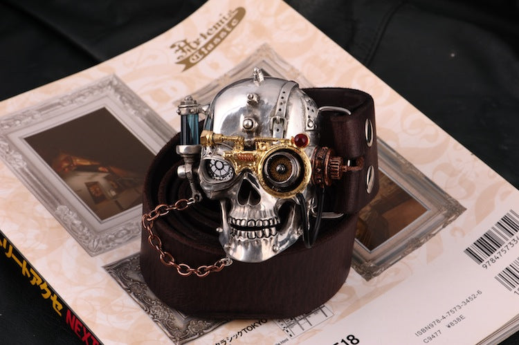 Steam Punk Style Buckle Tin Alloy Belt Buckle Gothic Skull Cowhide Genuine Leather Belt Designer Belts Men High Quality