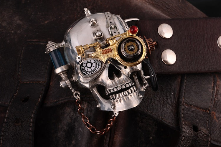 Steam Punk Style Buckle Tin Alloy Belt Buckle Gothic Skull Cowhide Genuine Leather Belt Designer Belts Men High Quality