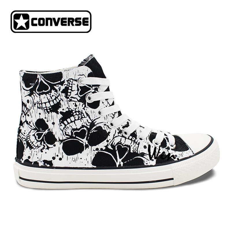 Original Shoes Skull Patterns Shoes for Men Design Black Converse All Star High Canvas Sneakers Womens Chuck Taylors