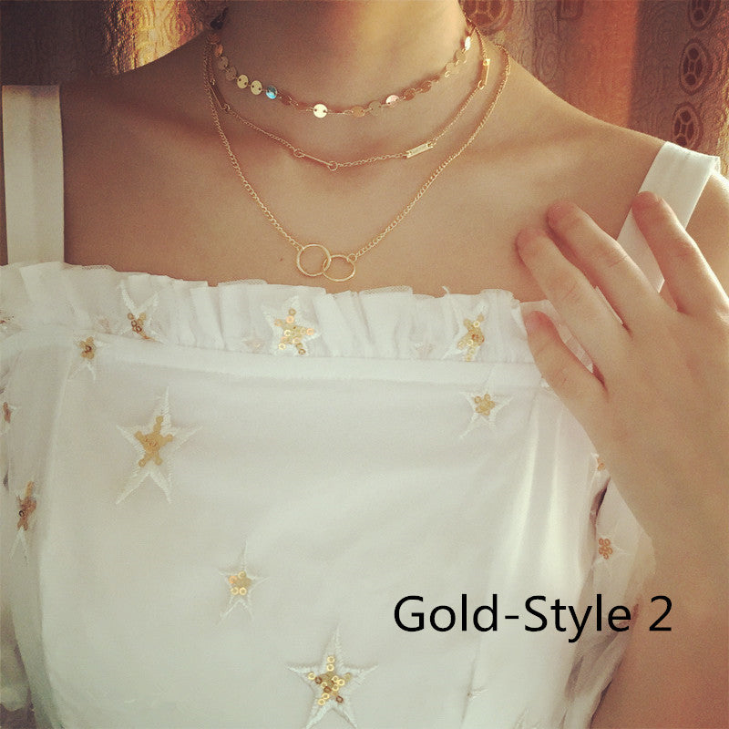 Silver Color Chain Leaves Multi Layer Choker Necklace  for Women Collier Femme Fashion Jewelry Gold Color