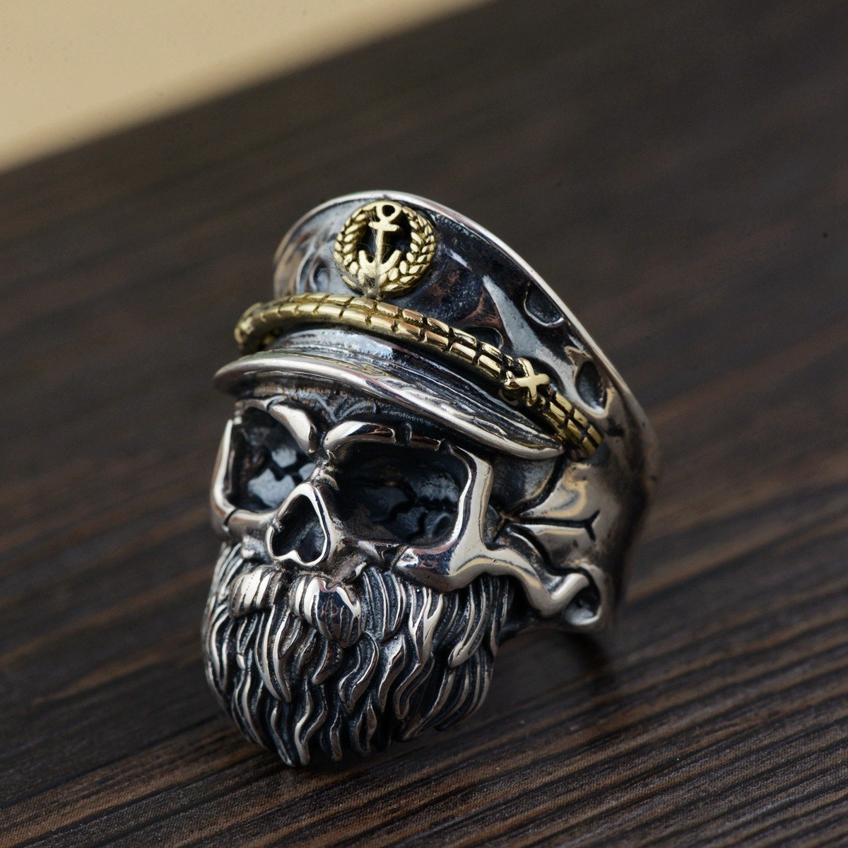 Real 925 Sterling Silver Skull Ring Men Adjustable Pirate Captain Vintage Punk Rock Skeletons Mens Gothic Jewelry