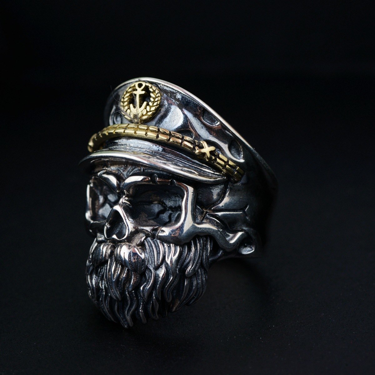 Real 925 Sterling Silver Skull Ring Men Adjustable Pirate Captain Vintage Punk Rock Skeletons Mens Gothic Jewelry