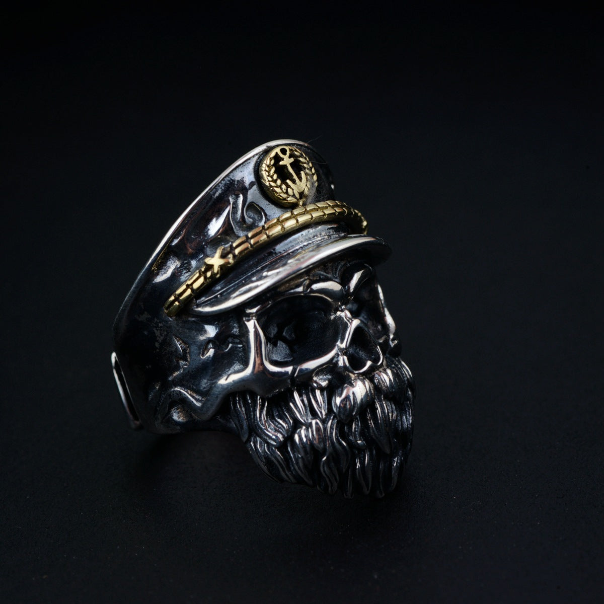 Real 925 Sterling Silver Skull Ring Men Adjustable Pirate Captain Vintage Punk Rock Skeletons Mens Gothic Jewelry