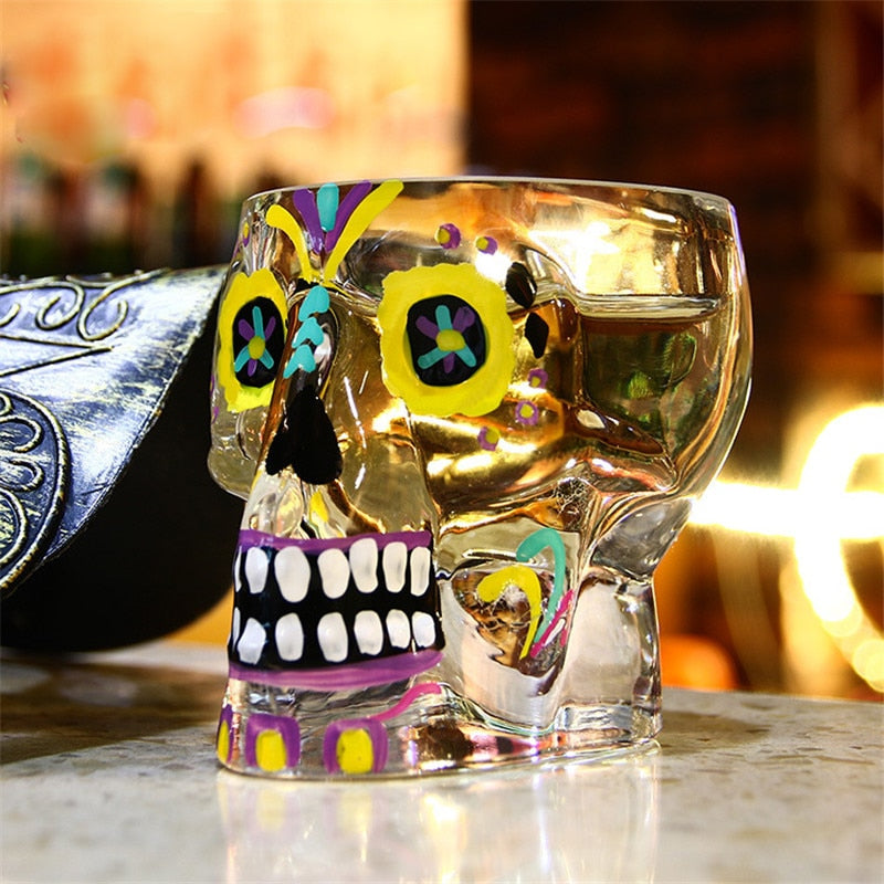 Hand Painted 70ml Colorful Skull Glass Transparent Crystal Skull Head