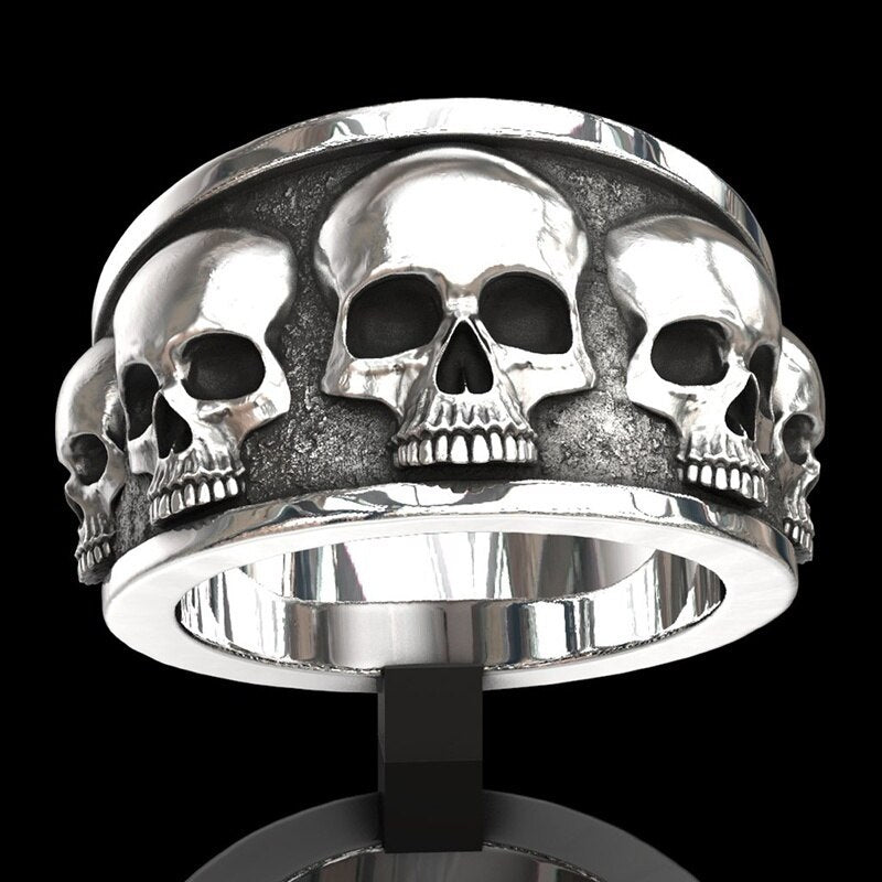 Men's Fashion Stainless Steel Skull Band Ring Hip Hop Punk Gothic Engagement Jewelry Rings