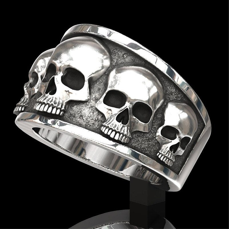 Men's Fashion Stainless Steel Skull Band Ring Hip Hop Punk Gothic Engagement Jewelry Rings