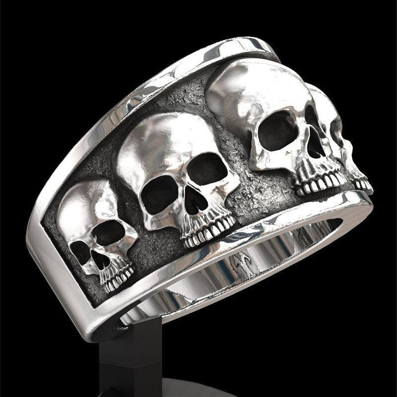 Men's Fashion Stainless Steel Skull Band Ring Hip Hop Punk Gothic Engagement Jewelry Rings